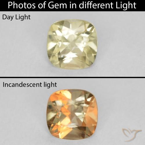 0.75ct 天然 ライトイエロー カラーチェンジディアスポラ, クッション, VS