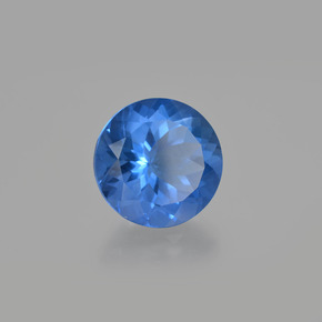 15.29カラットの天然濃いネイビーブルーカラーチェンジフローライト（14.98 mm・ラウンドカット）
