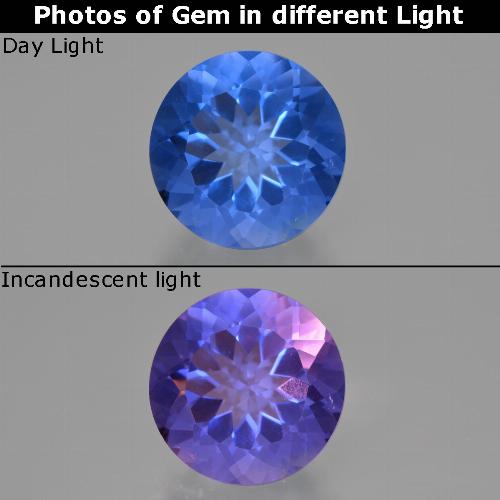 13.98カラットの天然ダークブルーカラーチェンジフローライト、ラウンドカット、VS