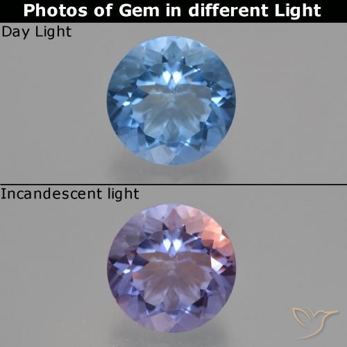 11.48ct 天然 濃いネイビーブルー カラーチェンジフローライト, ラウンド, VS