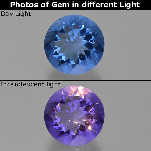 12.60カラットの天然ディープブルーカラーチェンジフローライト、ラウンドカット、VS