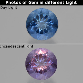 11.21カラットの天然ダークブルー色が変わるフローライト、ラウンドカット、VS