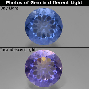 11.80カラットの天然ダークブルー色が変わるフローライト、ラウンドカット、VS