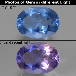 8.29カラットの天然バイオレットブルー色が変わるフローライト、オーバルカット、VVS