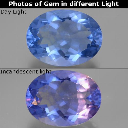 20.55カラットの天然ミディアムブルー色が変わるフローライト、オーバルカット、VVS-VS