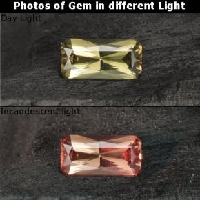 0.74カラットの天然茶色がかった黄色カラーチェンジガーネット（7.1×3.6 mm・エメラルドカット）
