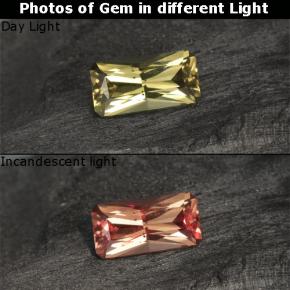 0.76カラットの天然Medium Yellow カラーチェンジガーネット（7.1×3.7 mm・エメラルドカット）