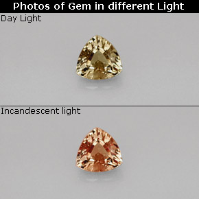 0.75カラットの天然緑がかった茶〜レッドピンクカラーチェンジガーネット（5.5×5.4 mm・トリリアント）