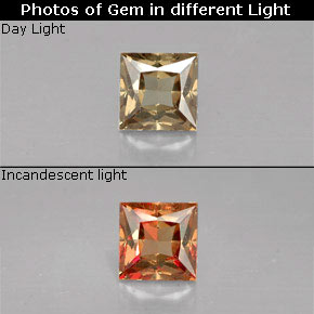 0.50カラットの天然ゴールデンブラウン〜オレンジカラーチェンジガーネット（4.2×4.2 mm・四角）
