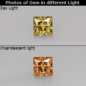 0.55カラットの天然緑ががかったブラウンからオレンジカラーチェンジガーネット、四角形、VVS-VS