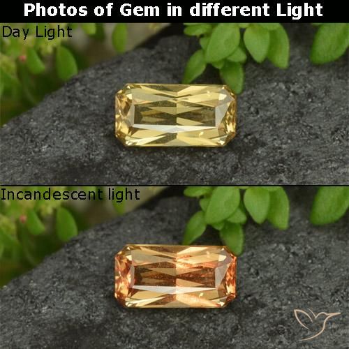 0.73ct 天然 薄いイエロー カラーチェンジガーネット, エメラルドカット, VVS