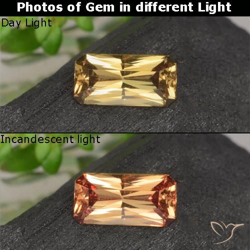 0.69ct 天然 ゴールドブラウン カラーチェンジガーネット, エメラルドカット, VS