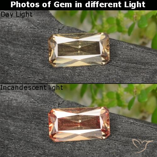 0.70ct 天然 ゴールドブラウン カラーチェンジガーネット, エメラルドカット, VVS-VS