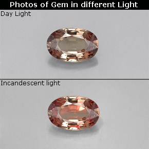 0.58カラットの天然ミディアムブラウンカラーチェンジガーネット、オーバルカット、VS