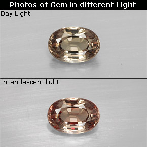 0.62カラットの天然ライトブラウンカラーチェンジガーネット、オーバルカット、VVS-VS