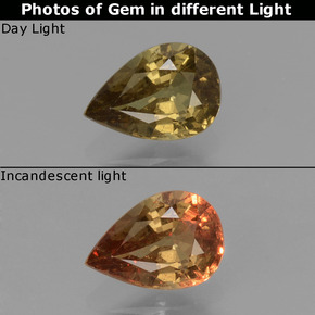 0.61カラットの天然緑ががかったブラウンからレッドピンクカラーチェンジガーネット、洋梨の形、VS