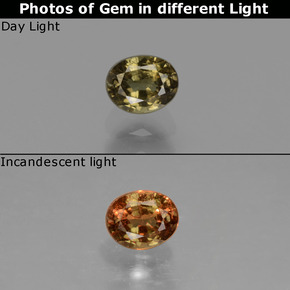 0.51カラットの天然グリーン〜レッドピンクカラーチェンジガーネット（4.7×3.8 mm・オーバルカット）
