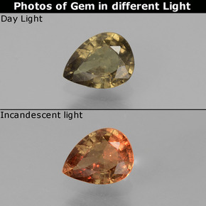 0.73カラットの天然グリーンからレッドピンクカラーチェンジガーネット、洋梨の形、VS