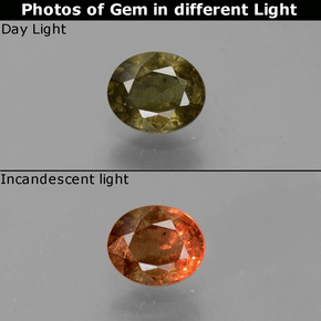 0.65カラットの天然グリーンからレッドピンクカラーチェンジガーネット、オーバルカット、VS