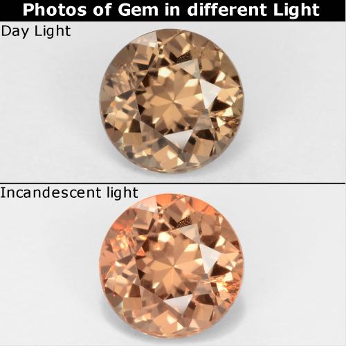 0.87カラットの天然ゴールドブラウンカラーチェンジガーネット、ラウンドカット、VS