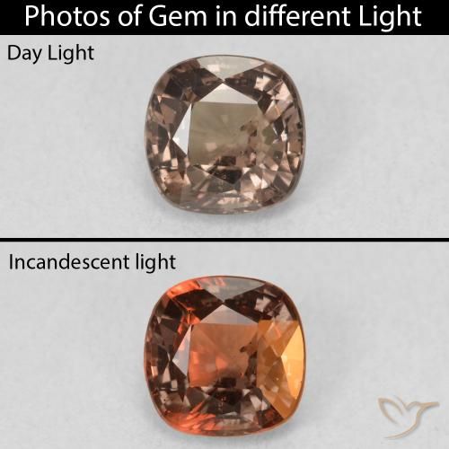 0.93ct 天然 ミディアムライトブラウン カラーチェンジガーネット, クッション, VS