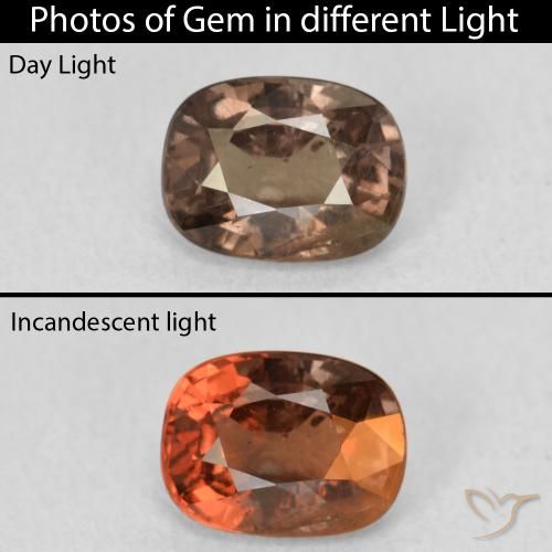 1.21ct 天然 ウォームブラウン カラーチェンジガーネット, クッション, VS
