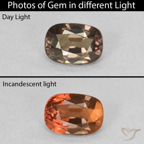 1.52ct 天然 ミディアムライトブラウン カラーチェンジガーネット, クッション, VS
