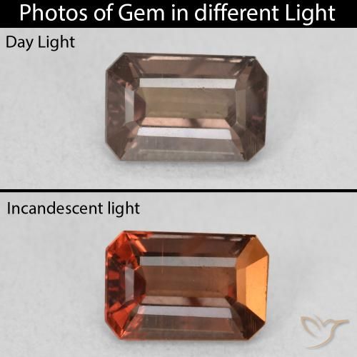 1.24ct 天然 ミディアムライトブラウン カラーチェンジガーネット, エメラルドカット, VVS-VS