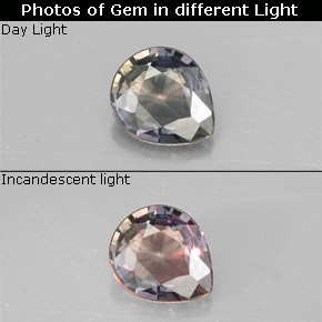 0.61カラットの天然マルチカラーカラーチェンジサファイア、洋梨の形、VS