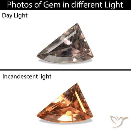 0.19カラットの天然ミディアムライトブラウンカラーチェンジサファイア、ファンシーシェイプ、VVS