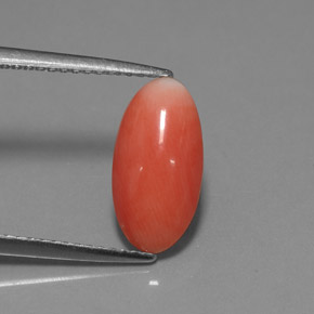 1.69カラットの天然サーモンサンゴ（12.8×6.6 mm・オーバルカット）