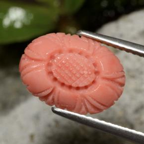 3.10カラットの天然濃い青みがかった赤サンゴ（13.3×9.6 mm・フラワーカット）