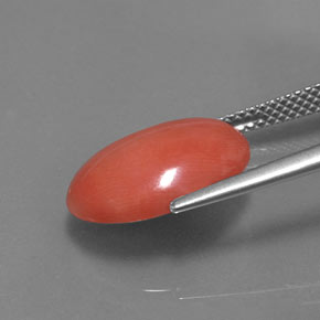 5.26カラットの天然サーモンサンゴ（14.9×11 mm・オーバルカット）