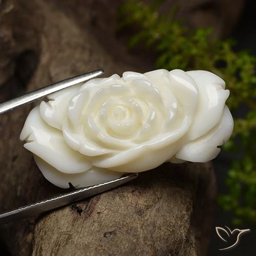 36.24カラットの天然明るい白色サンゴ、フラワーカット、オペーク