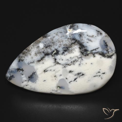 31.64ct 天然 白と黒 樹状瑪瑙, 洋梨の形, オペーク