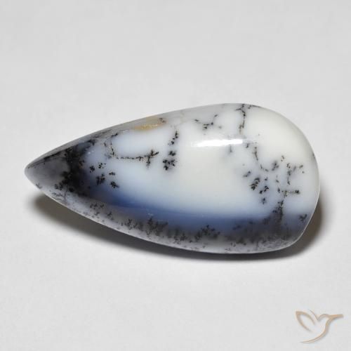 7.44ct 天然 白と黒 樹状瑪瑙, 洋梨の形, 半透明