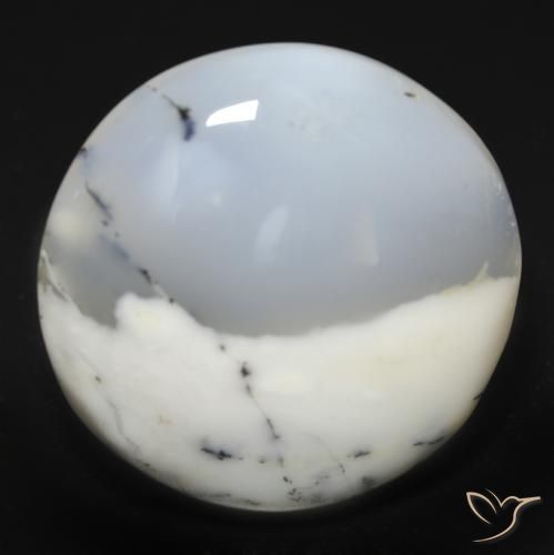 25.49ct 天然 白と黒 樹状瑪瑙, ラウンド, 半透明