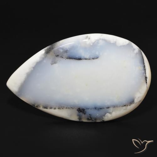 195.90ct 天然 白と黒 樹状瑪瑙, 洋梨の形, オペーク