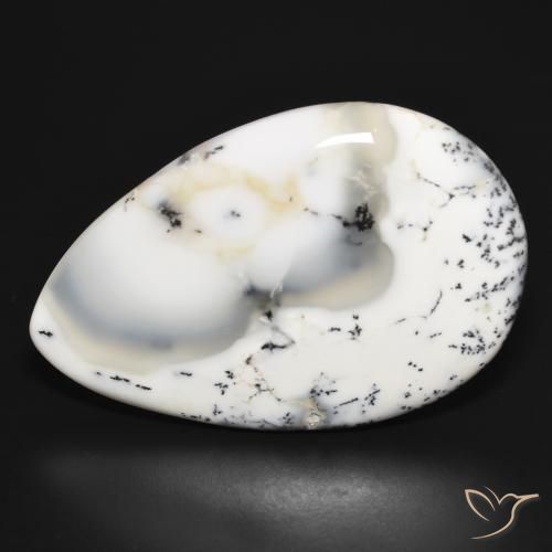 37.20ct 天然 白と黒 樹状瑪瑙, 洋梨の形, オペーク