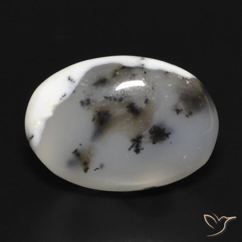10.81ct 天然 白と黒 樹状瑪瑙, 楕円形, 半透明