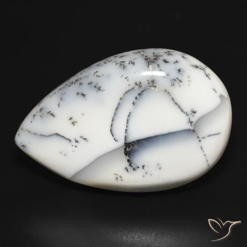 32.78ct 天然 白と黒 樹状瑪瑙, 洋梨の形, オペーク