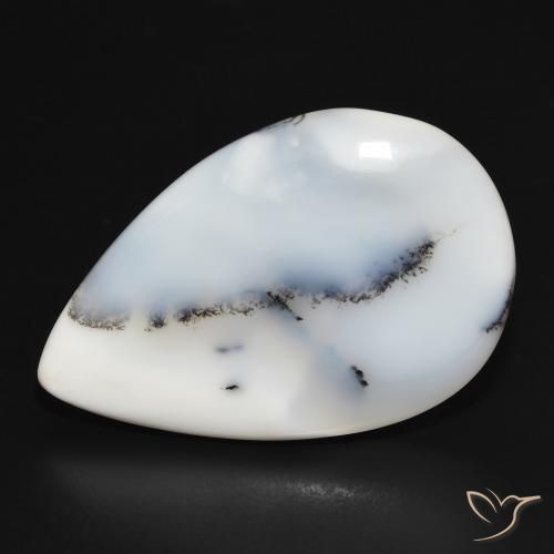 26.36ct 天然 白と黒 樹状瑪瑙, 洋梨の形, オペーク