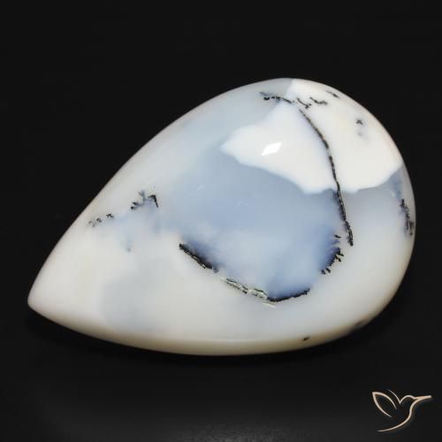39.34ct 天然 白と黒 樹状瑪瑙, 洋梨の形, オペーク