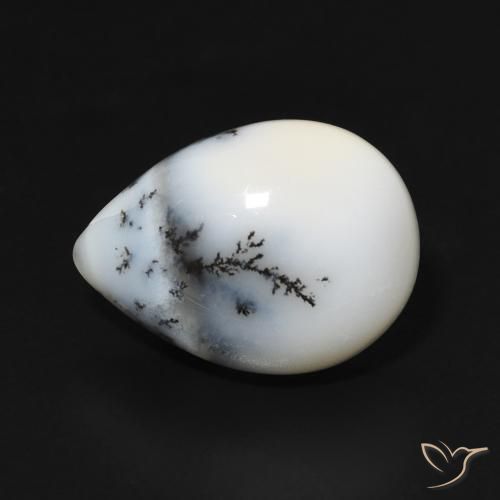 4.99ct 天然 白と黒 樹状瑪瑙, 洋梨の形, オペーク