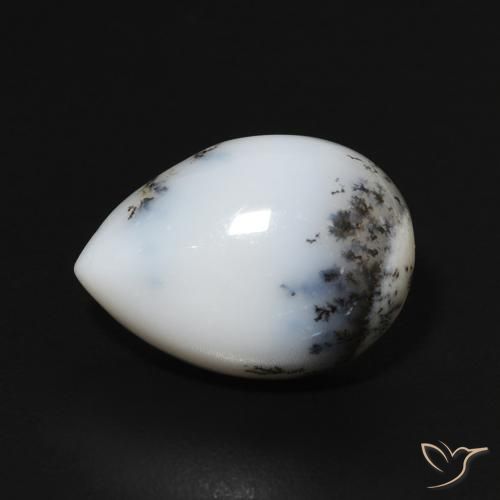 5.58ct 天然 白と黒 樹状瑪瑙, 洋梨の形, オペーク
