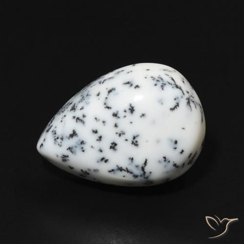 4.41ct 天然 白と黒 樹状瑪瑙, 洋梨の形, オペーク