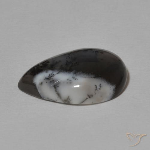 7.78カラットの天然白と黒樹状瑪瑙、洋梨の形、オペーク