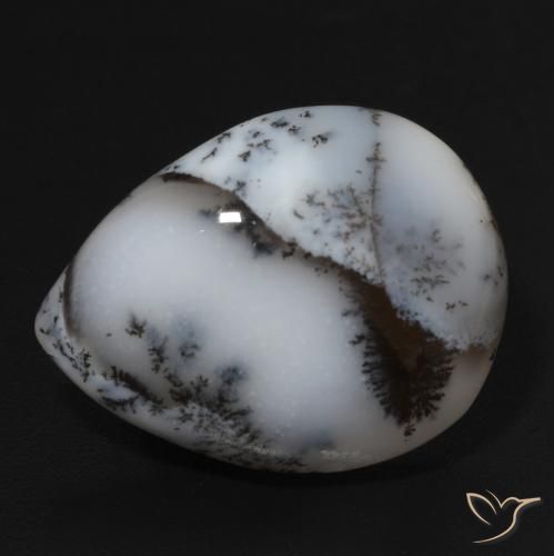 11.24ct 天然 白と黒 樹状瑪瑙, 洋梨の形, オペーク