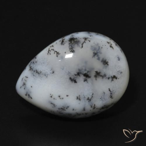 6.84ct 天然 白と黒 樹状瑪瑙, 洋梨の形, オペーク
