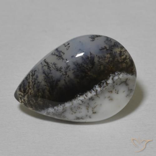 5.41ct 天然 白と黒 樹状瑪瑙, 洋梨の形, オペーク